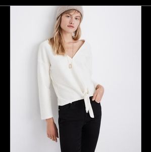 Madewell Texture & Thread Ottoman Jacquard Tie Front 3/4 Sleeve Top